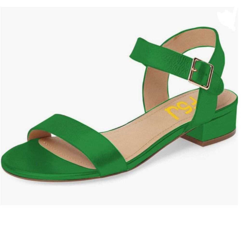FSJ Green Open Toe Block Low Heel Ankle Strap Sandals Comfort Summer